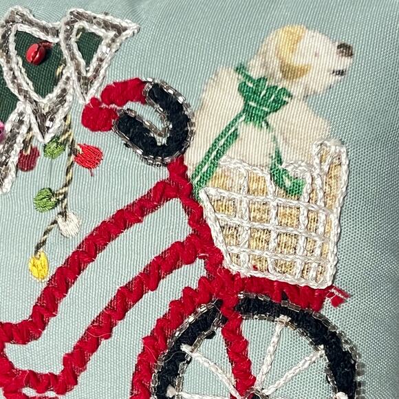 Jingle Joy Holiday Decorative Pillow Christmas Tree Dog Bicycle Embroidered New - Picture 7 of 9